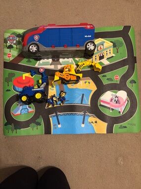 Paw Patrol Play Mat with Blue, Red and Yellow Rescue Vehicles